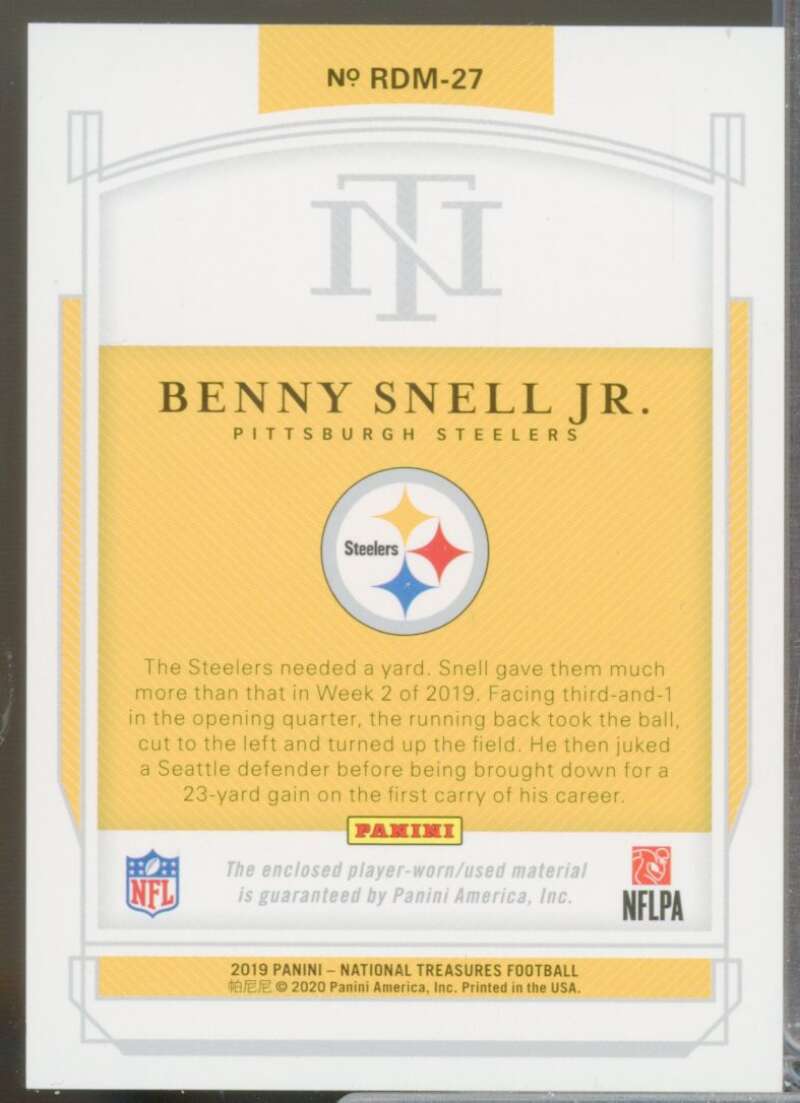Benny Snell Jr. 2019 Panini National Treasures Rookie Dual Jersey Materials #27  Image 2