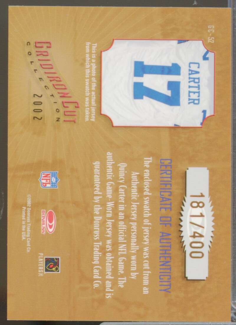 Quincy Carter /400 2002 Gridiron Kings Gridiron Cut Collection Jersey #GC52  Image 2