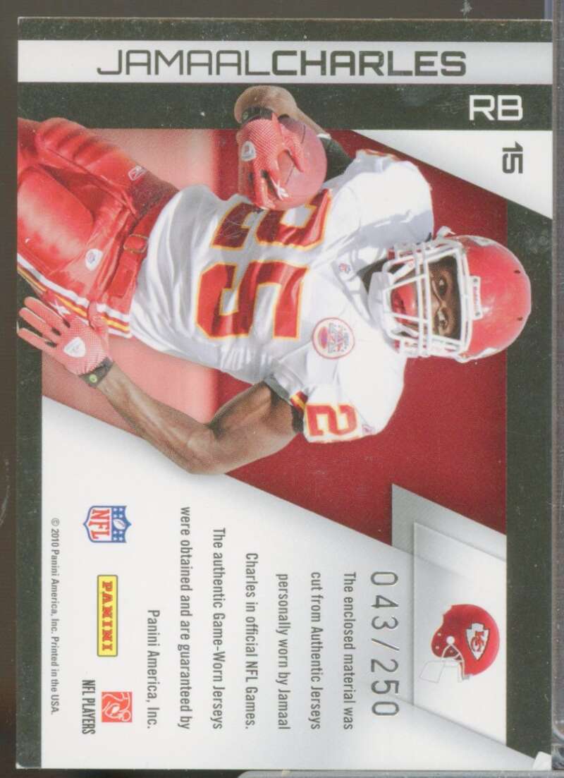 Jamaal Charles /250 Card 2010 Panini Gridiron Gear Gamebreakers Jerseys #15  Image 2