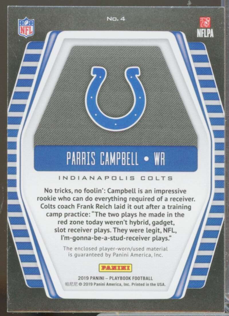 Parris Campbell /99 Card 2019 Panini Playbook Hot Routes Jerseys Prime #4  Image 2