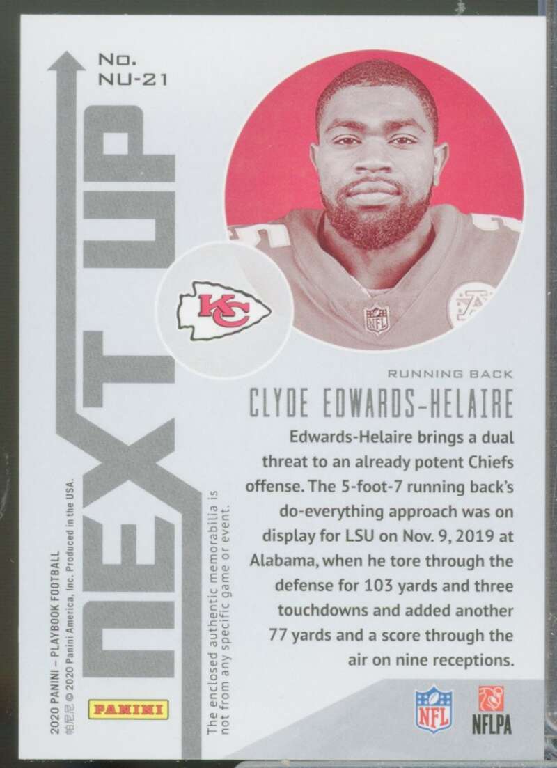 Clyde Edwards-Helaire Card 2020 Panini Playbook Next Up Rookie Jerseys #21  Image 2