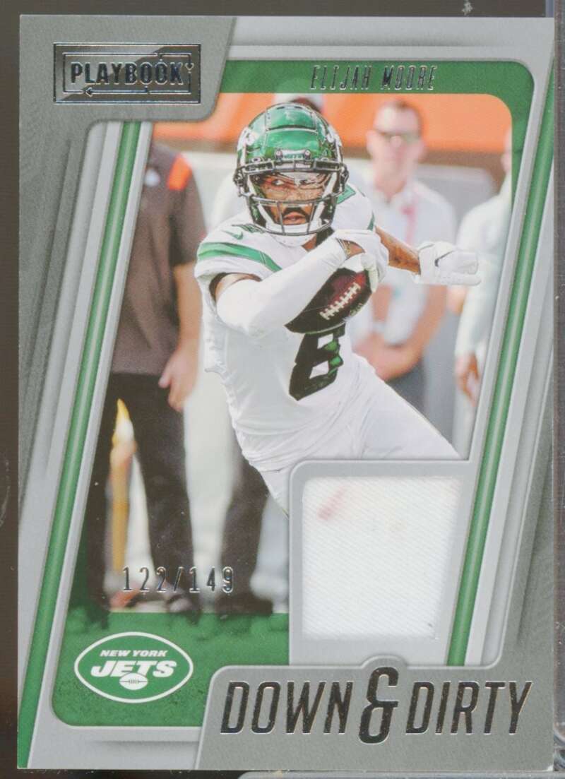 Elijah Moore /149 Card 2022 Panini Playbook Down and Dirty Jersey Materials #2  Image 1