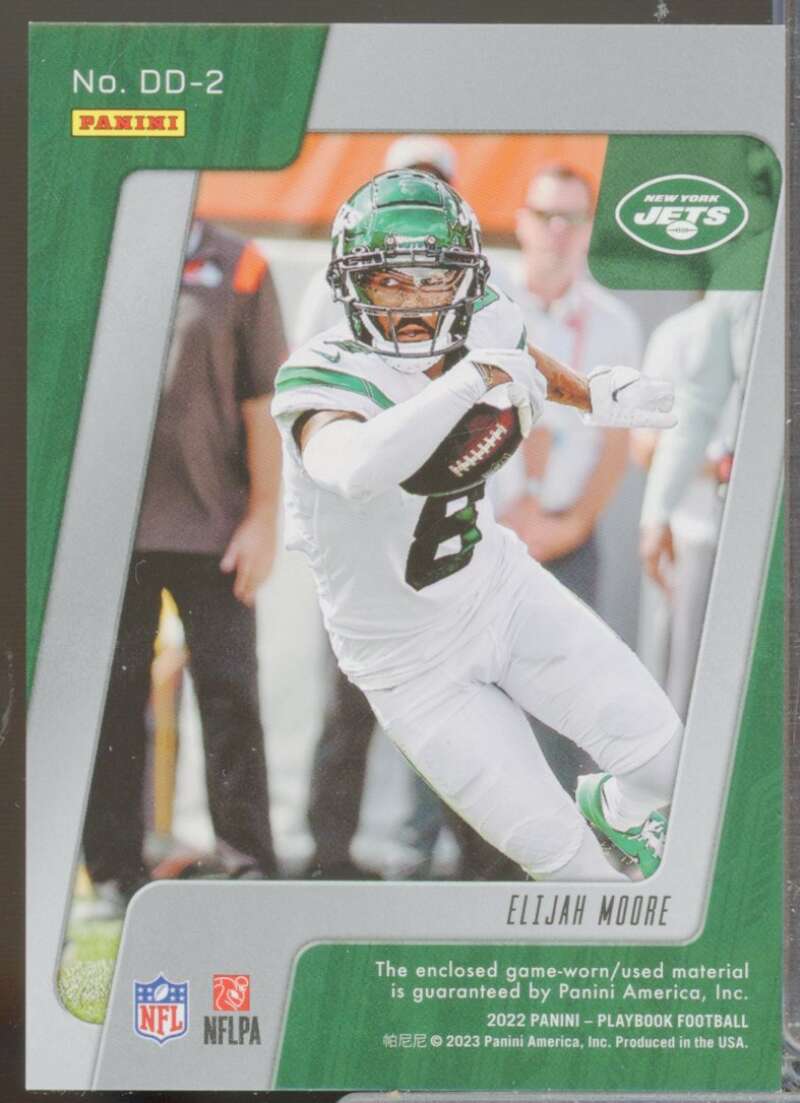 Elijah Moore /149 Card 2022 Panini Playbook Down and Dirty Jersey Materials #2  Image 2