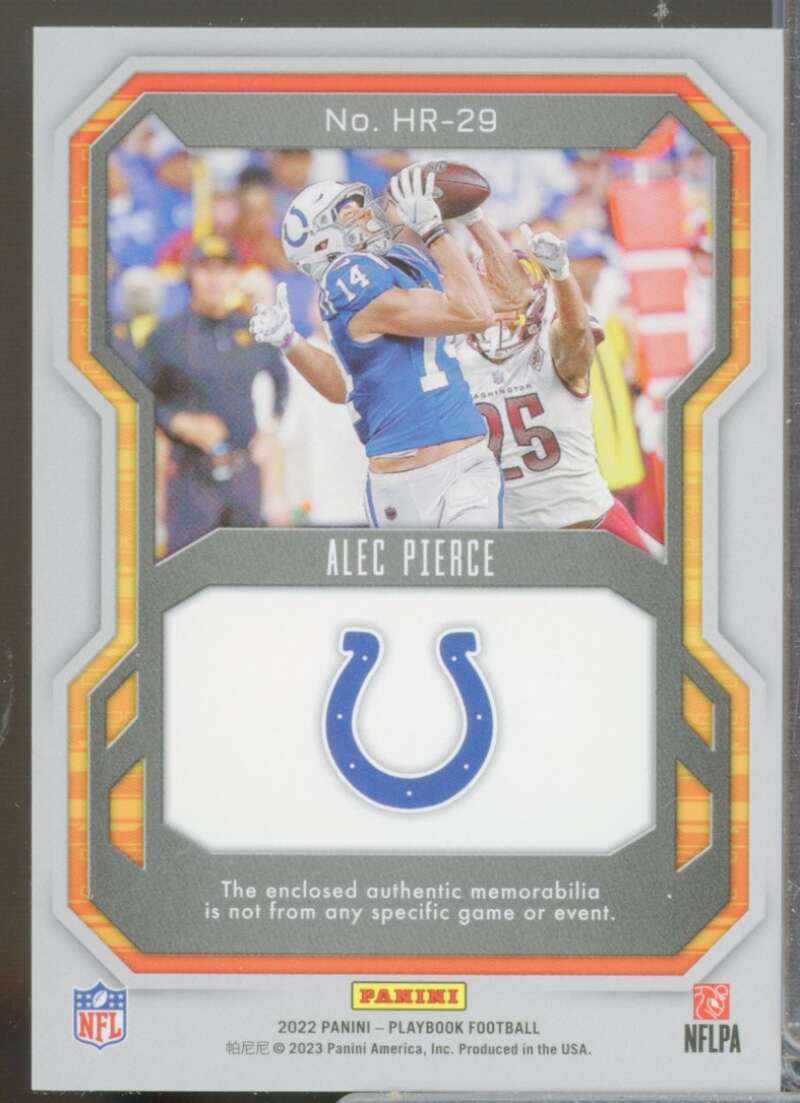 Alec Pierce Card 2022 Panini Playbook Hot Routes Jerseys Gold #29  Image 2