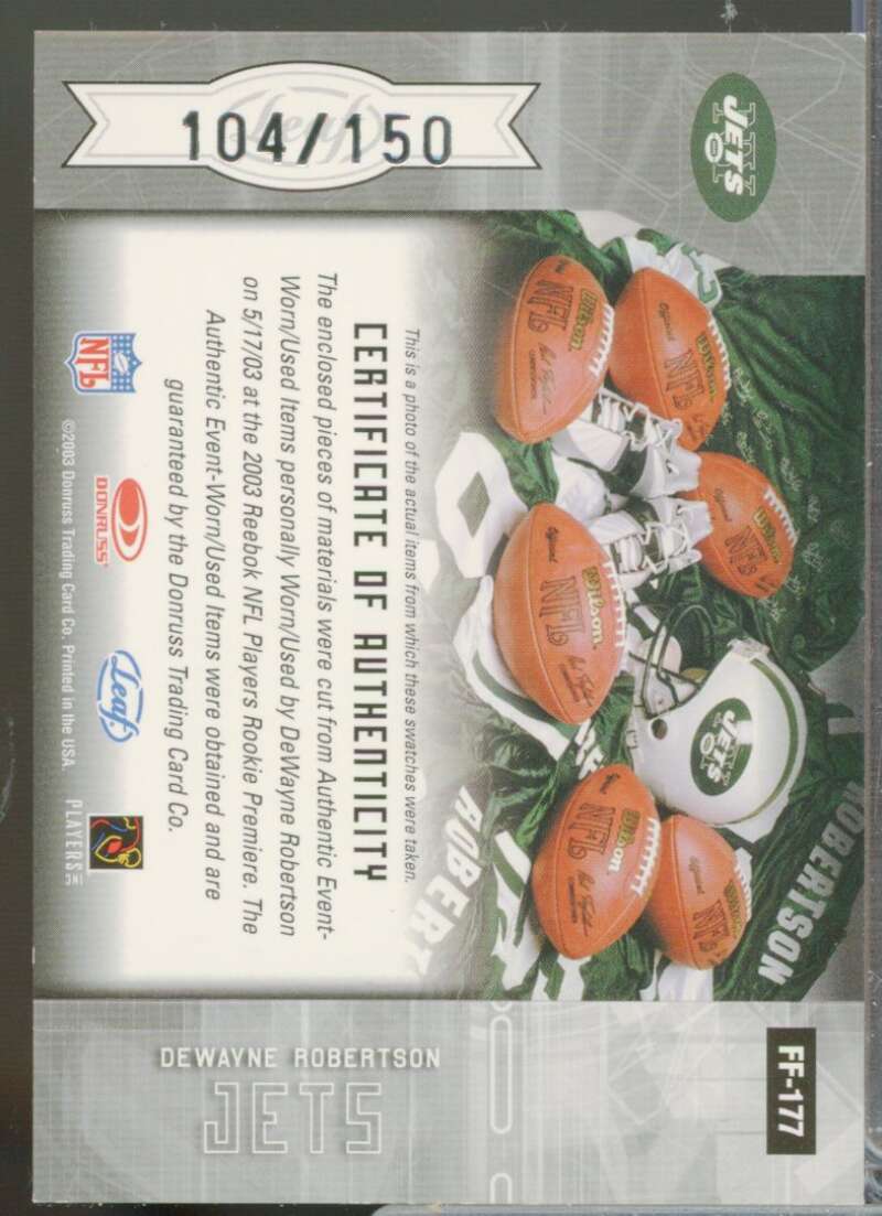 DeWayne Robertson 2003 Leaf Certified Freshman Fabric Jersey Mirror Red #177  Image 2