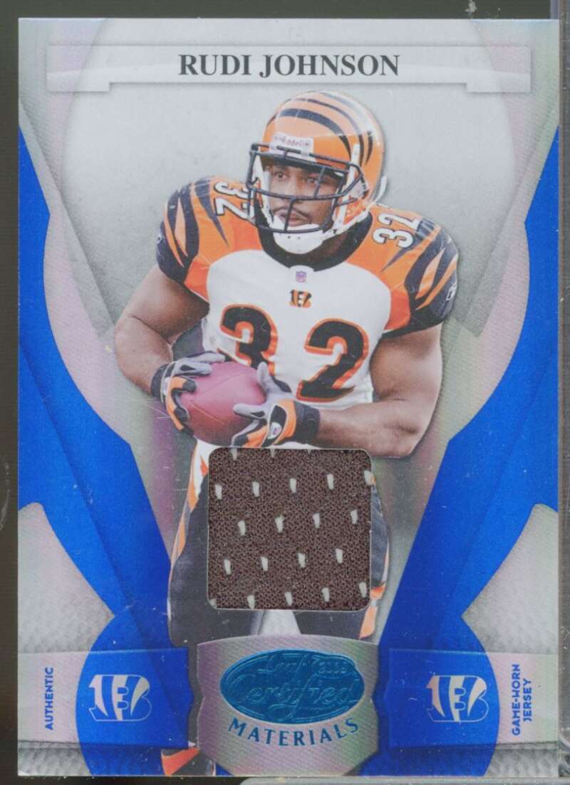 Rudi Johnson /50 Card 2008 Leaf Certified Materials Jersey Mirror Blue #28  Image 1
