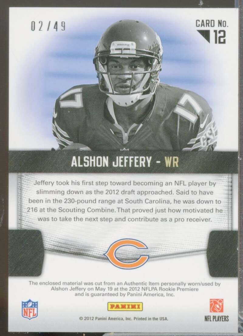 Alshon Jeffery 2012 Certified Rookie Fabric of the Game Jersey Team Die Cut #12  Image 2