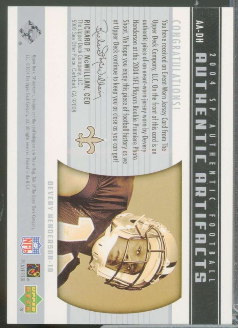 Devery Henderson /75 Card 2004 SP Authentic Artifacts Jerseys #AADH  Image 2