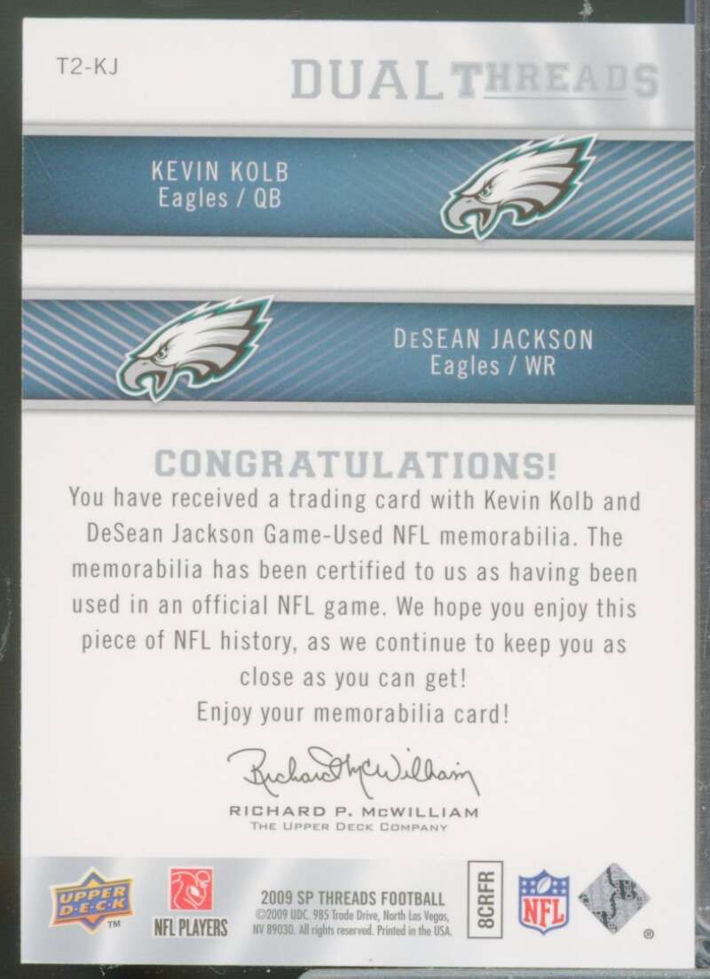 Kevin Kolb DeSean Jackson Rookie Card 2009 SP Threads Dual Threads #KJ  Image 2