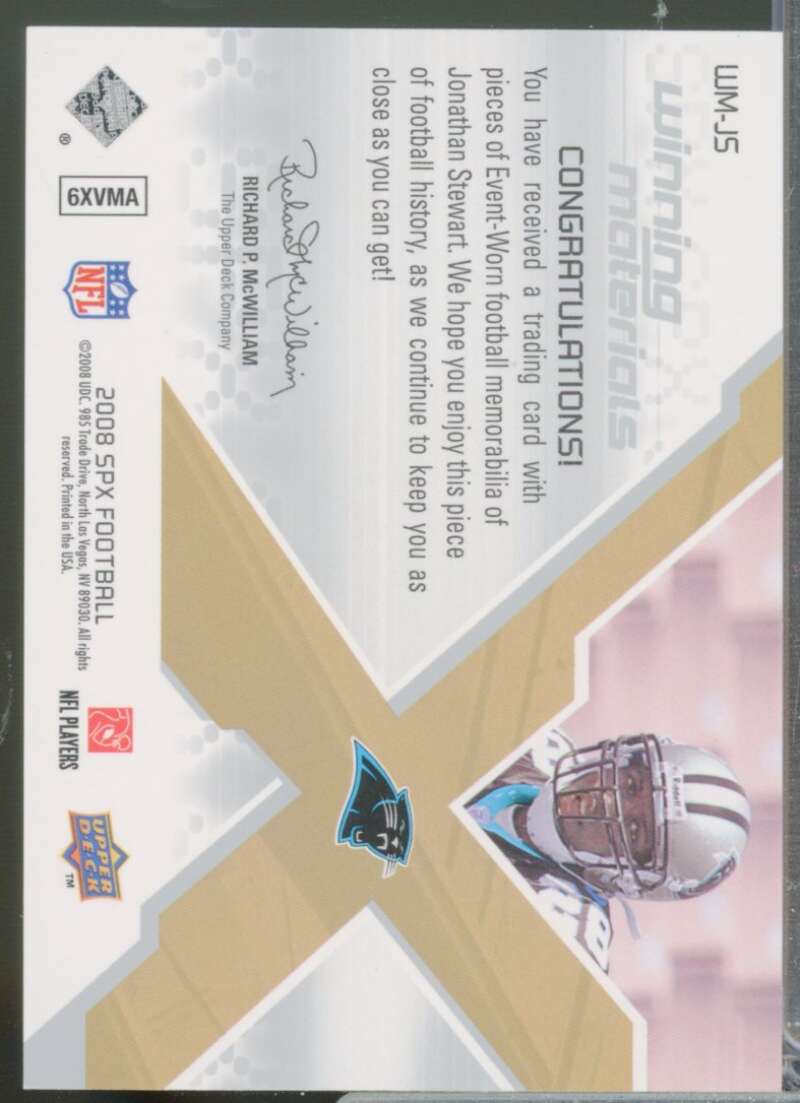 Jonathan Stewart Rookie Card 2008 SPx Winning Materials Jersey Number /75 #WMJS  Image 2