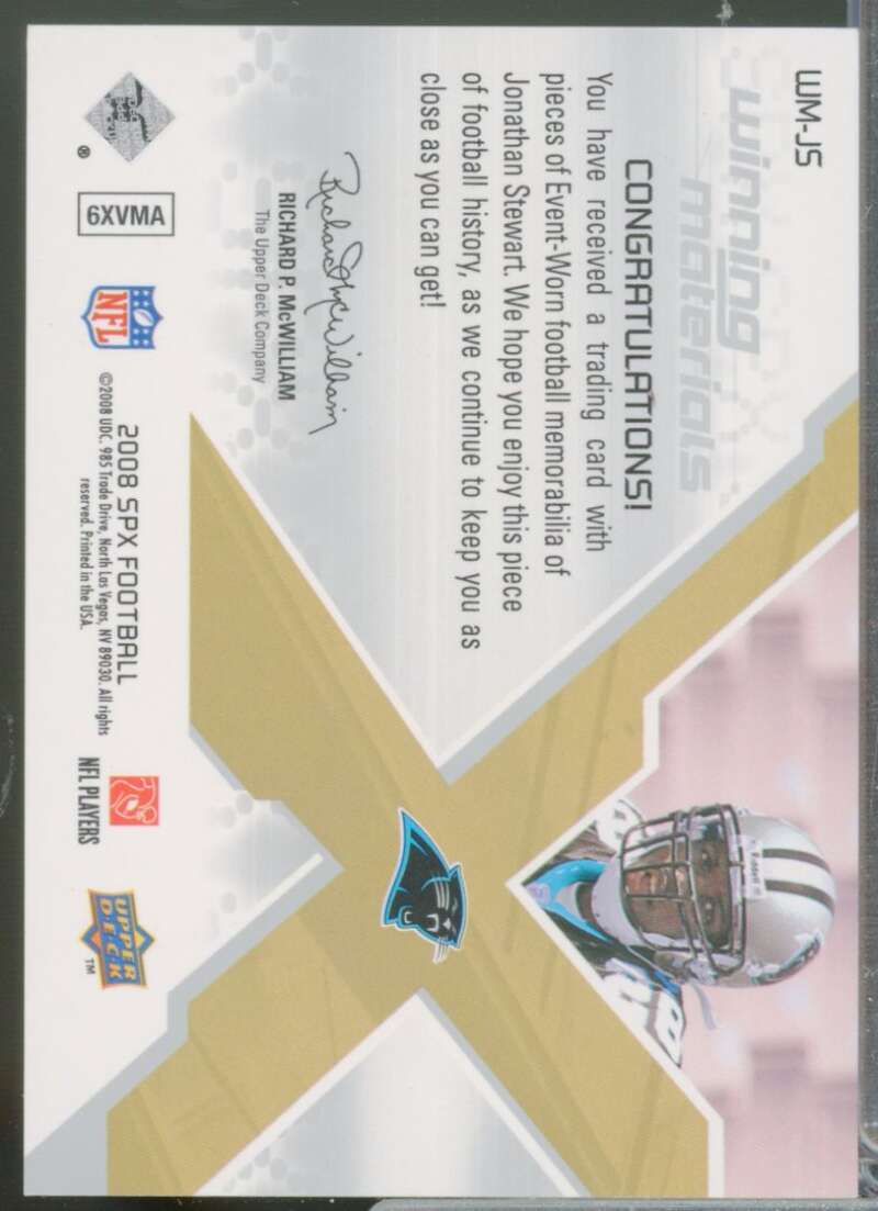 Jonathan Stewart Rookie 2008 SPx Winning Materials SPX Dual Jersey Patch #WMJS  Image 2