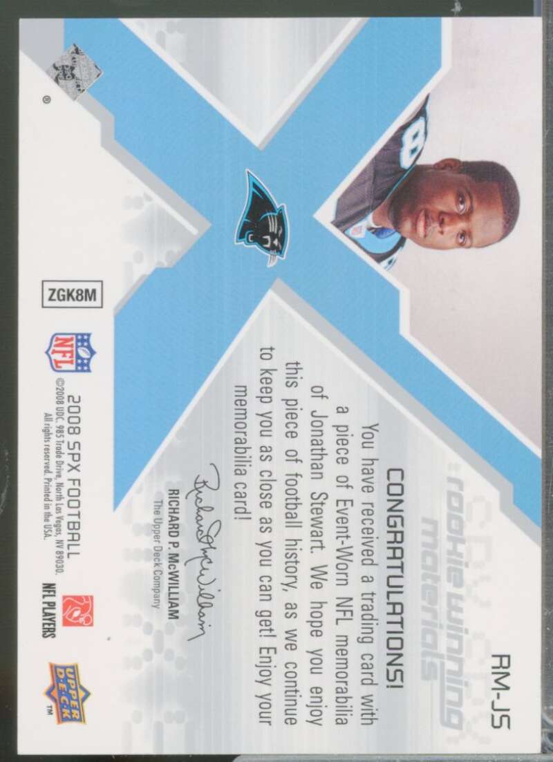 Jonathan Stewart Rookie Card 2008 SPx Winning Materials NFL Jersey /99 #WMJS  Image 2