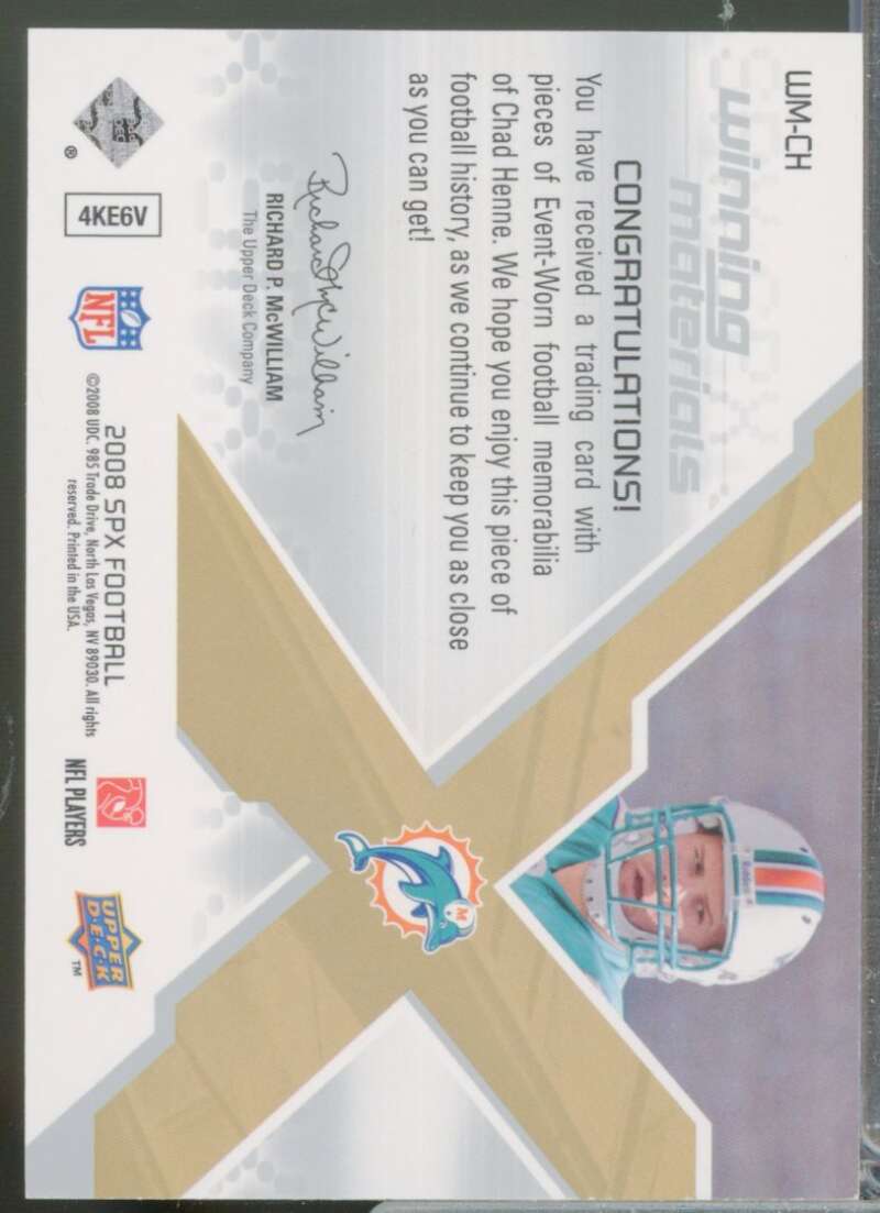 Chad Henne Card 2008 SPx Winning Materials Jersey Number Dual /25 #WMCH  Image 2