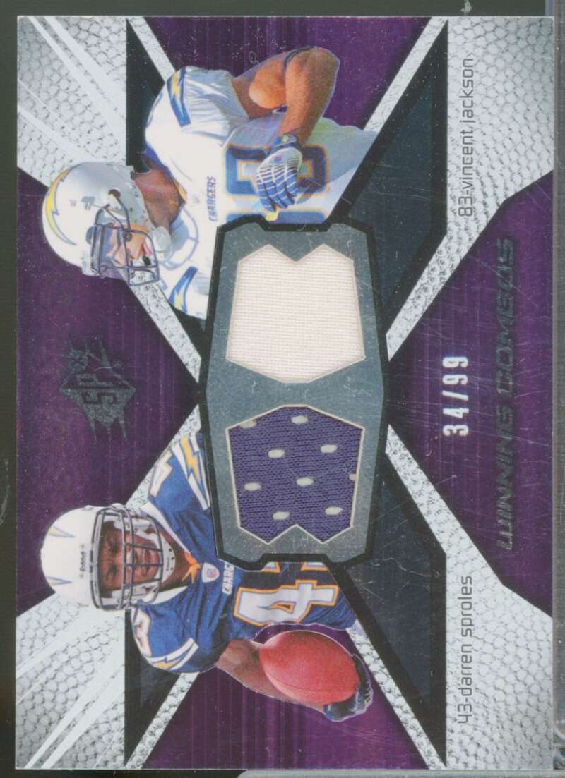Vincent Jackson Darren Sproles Card 2008 SPx Winning Combos Jersey /99 #WC85  Image 1