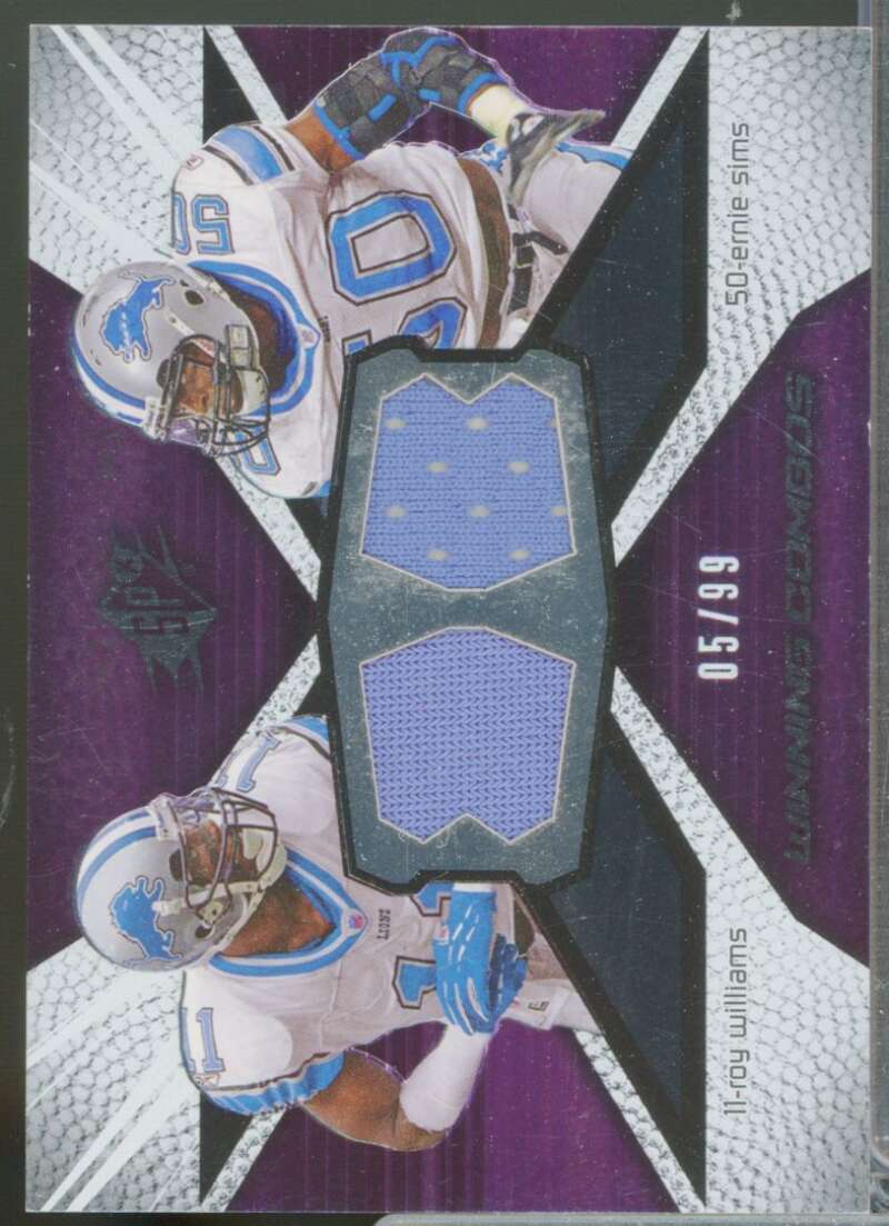 Roy Williams Ernie Sims Card 2008 SPx Winning Combos Jersey /99 #WC54  Image 1