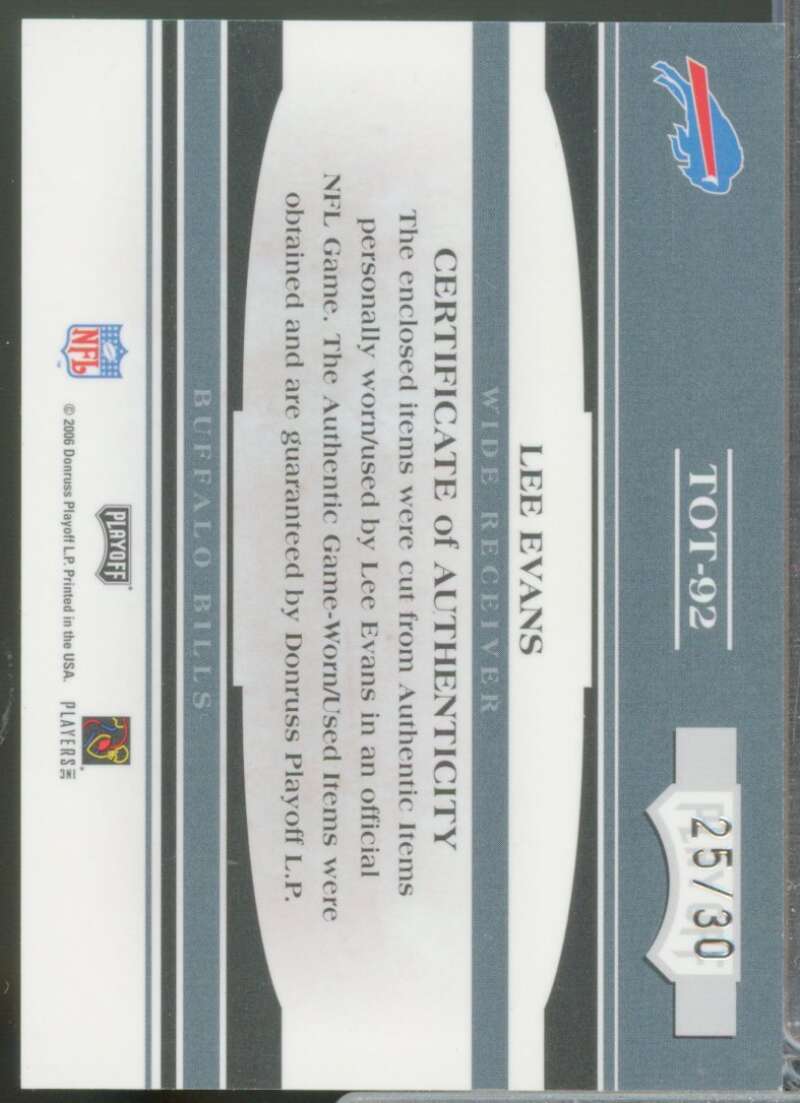 Lee Evans /30 2006 Absolute Tools of the Trade Jersey Material Double Blue #92  Image 2