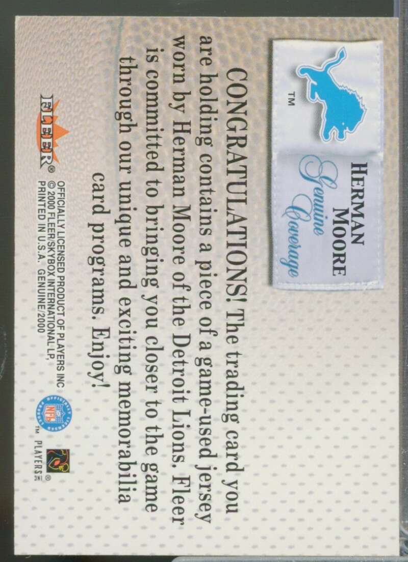 Herman Moore Card 2000 Fleer Tradition Genuine Coverage Jersey #26  Image 2