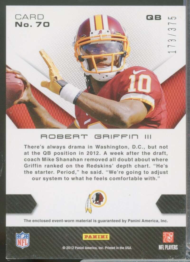 Robert Griffin III Card 2012 Momentum Rookie Salute Jersey Materials #70  Image 2