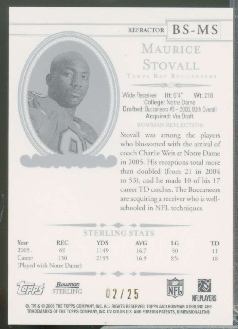 Maurice Stovall Rookie Card 2006 Bowman Sterling Jersey Black Refractors #MST1  Image 2