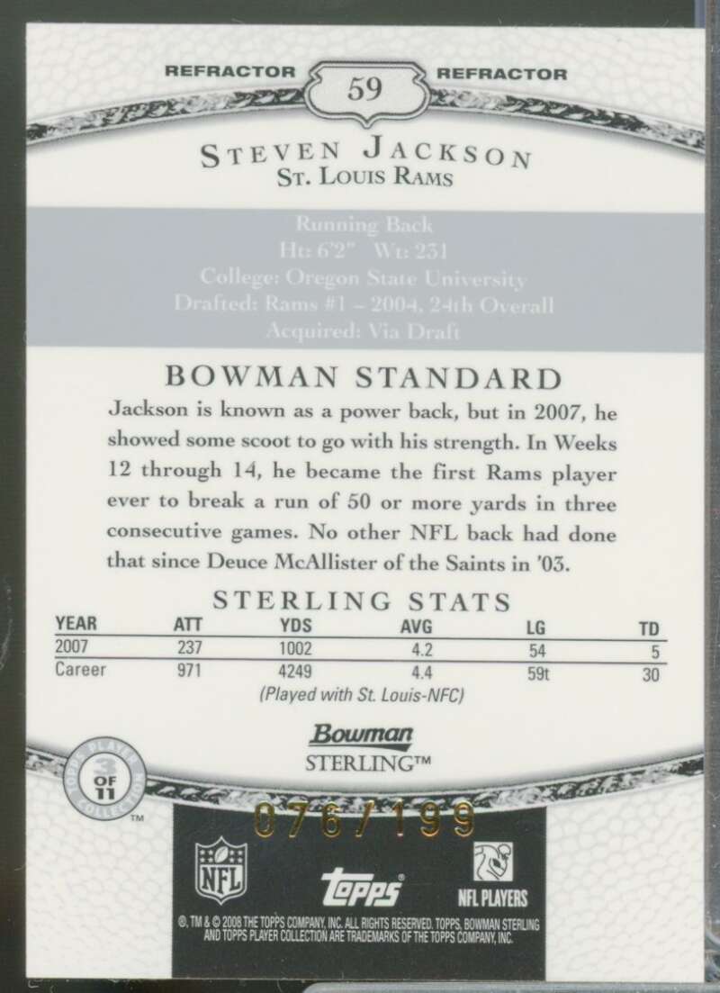 Steven Jackson Card 2008 Bowman Sterling Jersey Refractors #59  Image 2