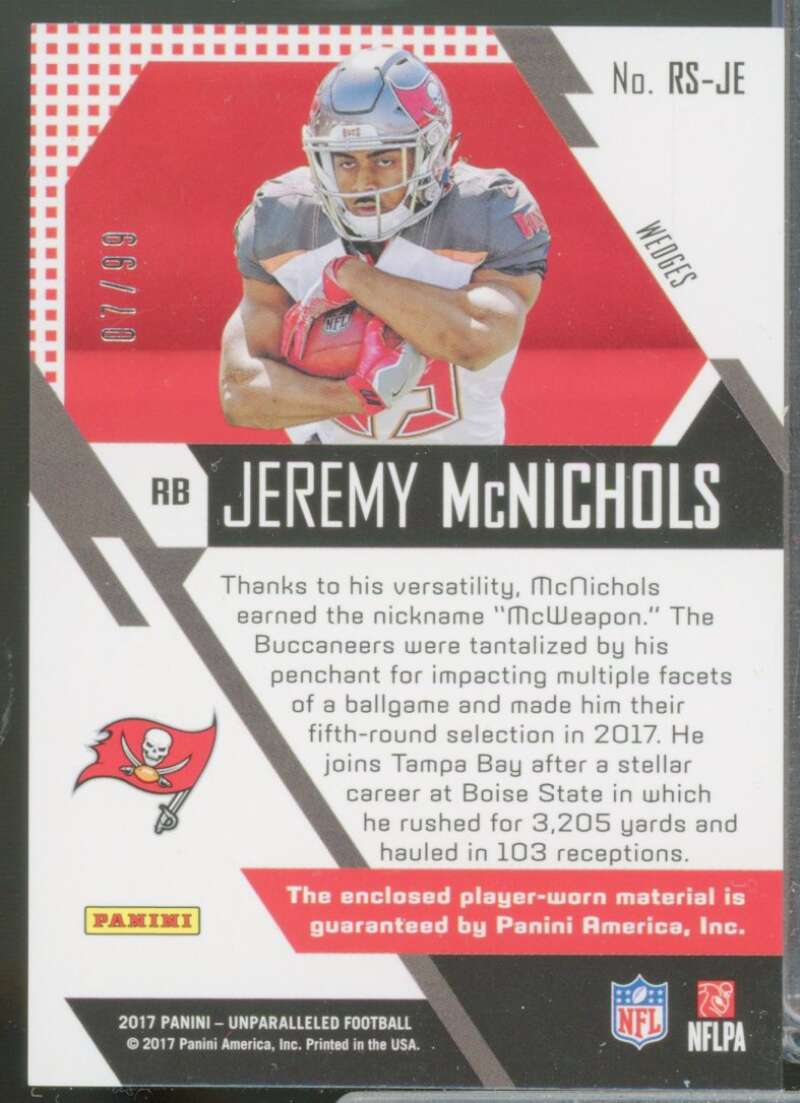 Jeremy McNichols /99 2017 Panini Unparalleled Rookie Stitches Jsy Purple #38  Image 2