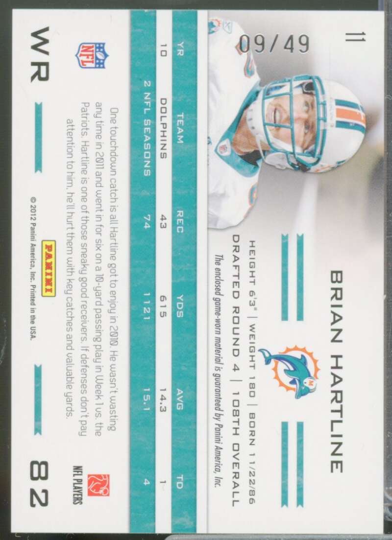 Brian Hartline /49 Card 2011 Totally Certified Gold Jersey Materials Prime #11  Image 2