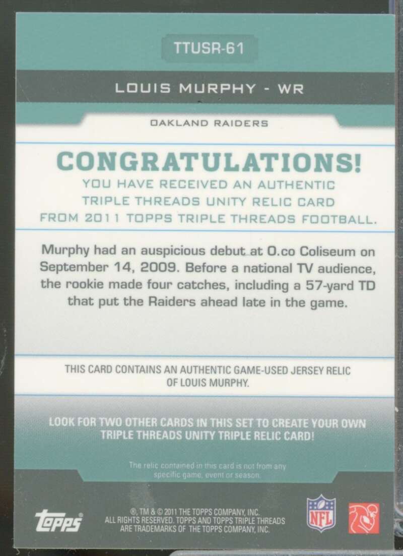 Louis Murphy /18 2011 Topps Triple Threads Unity Jersey Relics Emerald #TTUSR61  Image 2