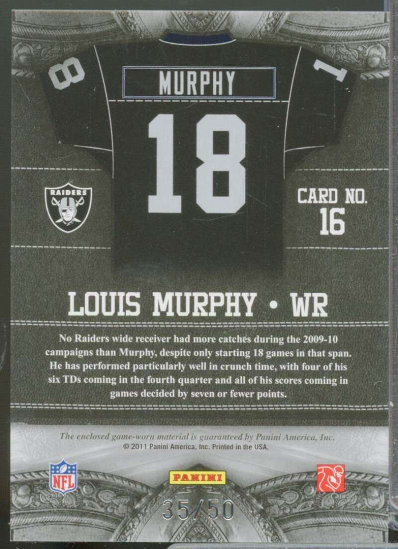 Louis Murphy /50 Card 2011 Crown Royale Jersey Number Materials #16  Image 2