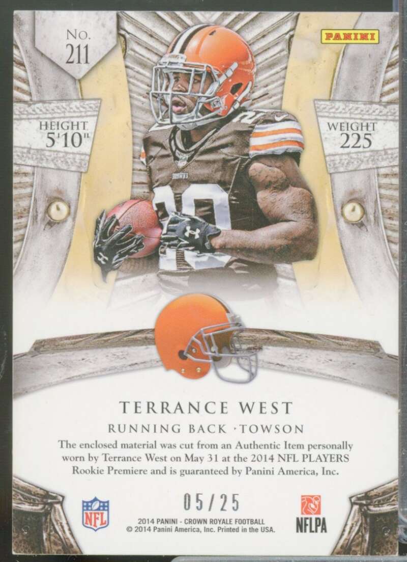 Terrance West Rookie Card 2014 Crown Royale Rookie Silhouettes Jersey Red #211  Image 2