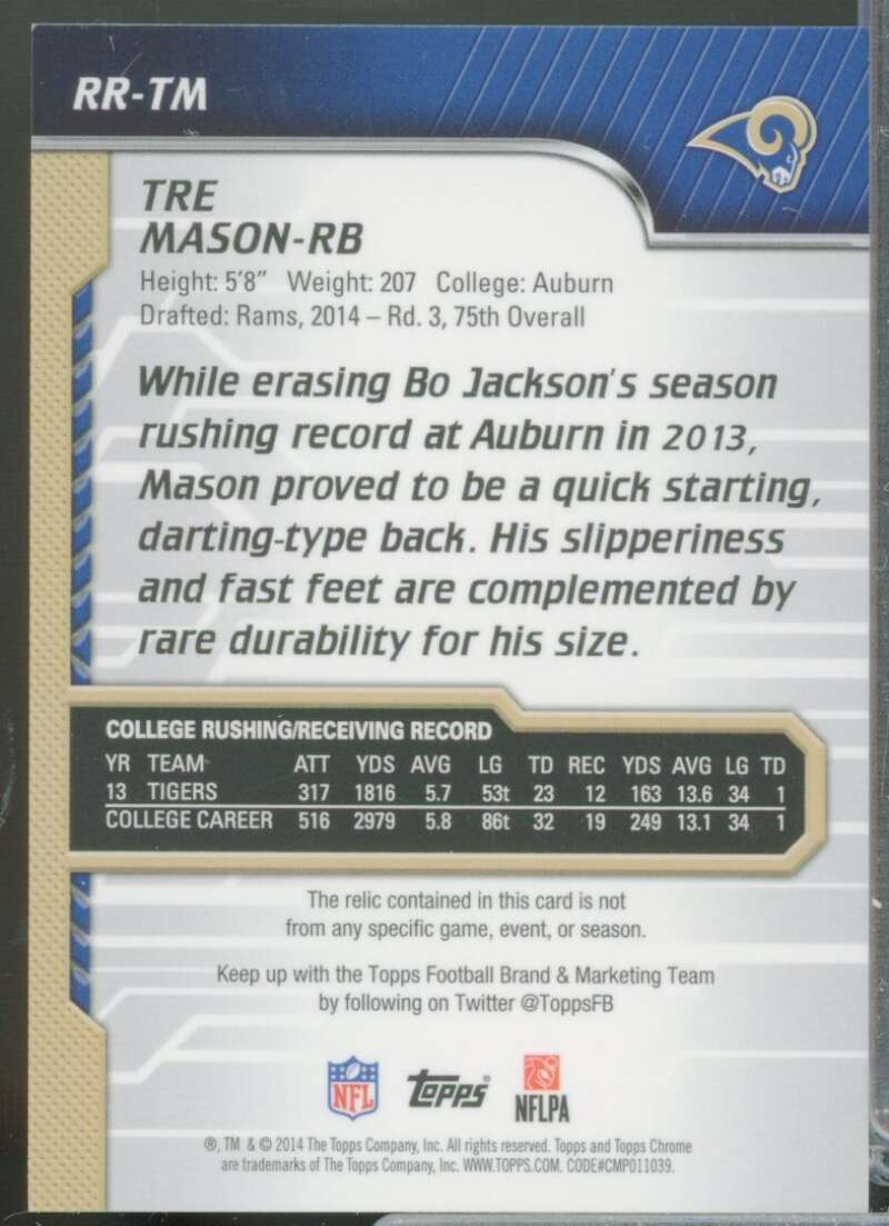 Tre Mason /25 2014 Topps Chrome Rookie Jersey Relics Black Refractors #RRTM  Image 2