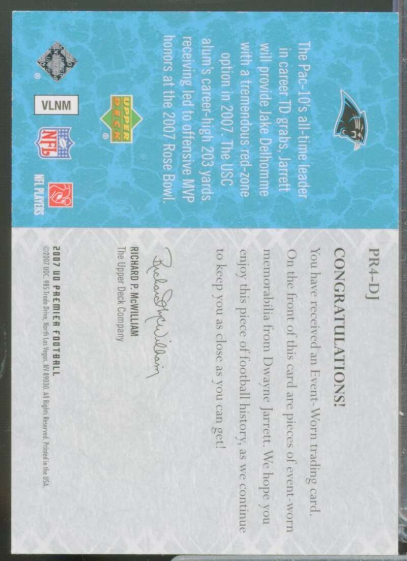 Dwayne Jarrett Card 2007 Upper Deck Premier Remnants Jersey Quad #PR4DJ  Image 2