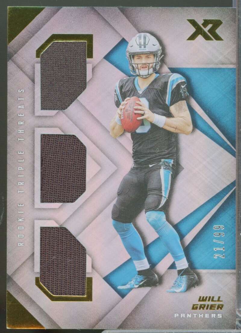 Will Grier /99 Card 2019 Panini XR Rookie Triple Threats Jersey Materials #5  Image 1