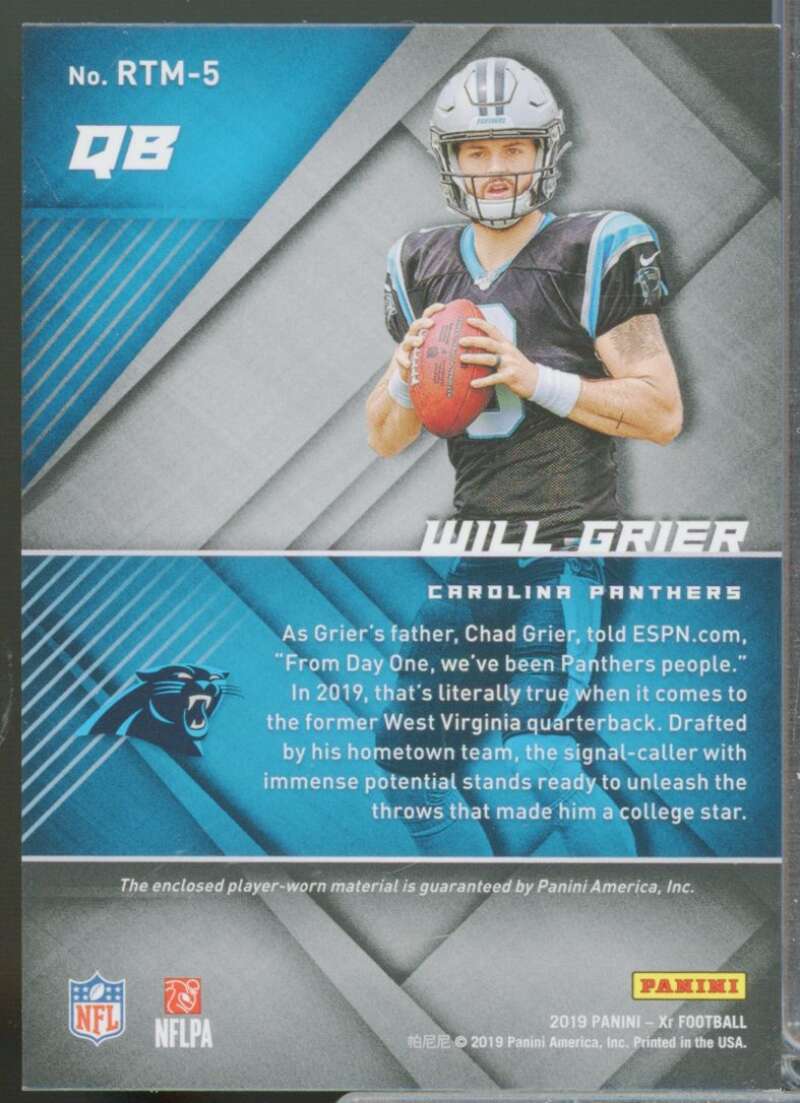 Will Grier /99 Card 2019 Panini XR Rookie Triple Threats Jersey Materials #5  Image 2