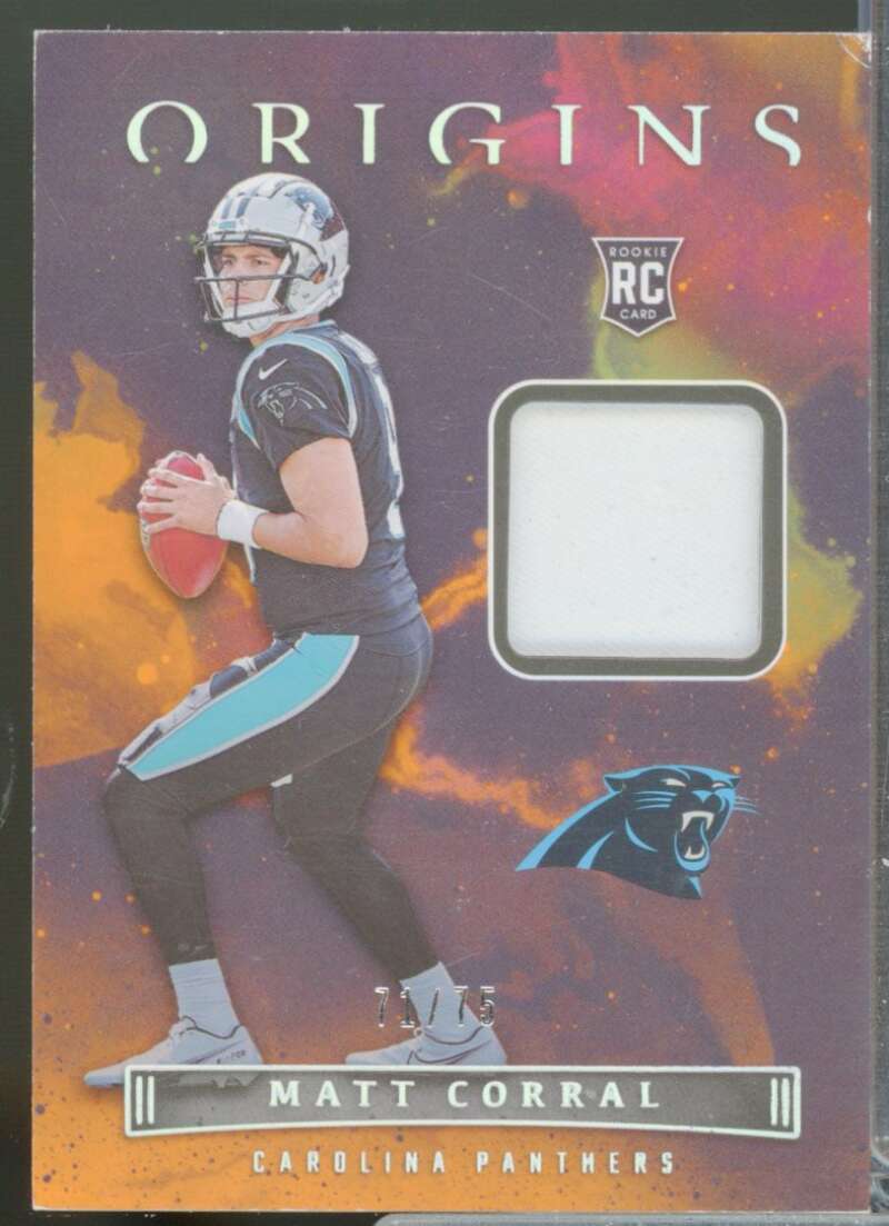 Matt Corral /75 Card 2022 Panini Origins Rookie Patches Jersey Orange #28  Image 1