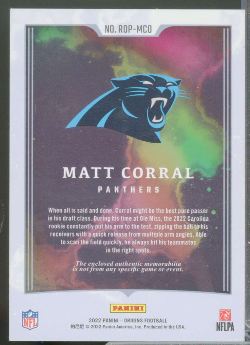 Matt Corral /75 Card 2022 Panini Origins Rookie Patches Jersey Orange #28  Image 2