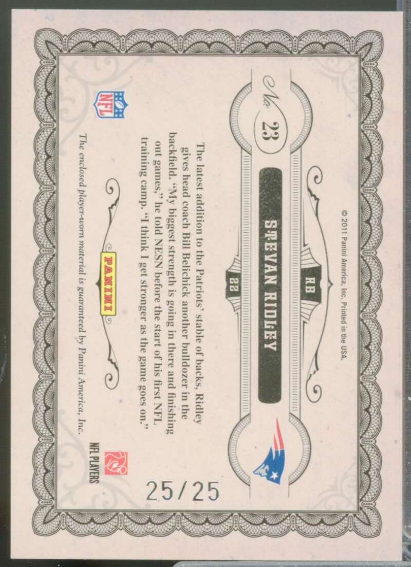 Stevan Ridley /25 2011 Gold Standard Gold Leaf Rookies Jsy Material Prime #23  Image 2