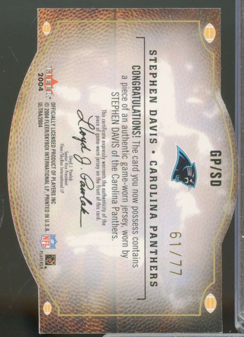 Stephen Davis /77 2004 Ultra Gridiron Producers Game Used Jersey Gold #GPSD  Image 2