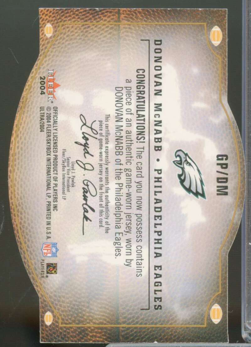 Donovan McNabb Card 2004 Ultra Gridiron Producers Game Used Jersey Copper #GPDM  Image 2