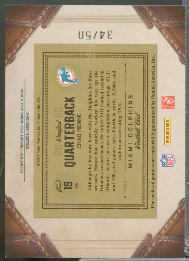 Chad Henne /50 Card 2011 Timeless Treasures Jerseys #15  Image 2