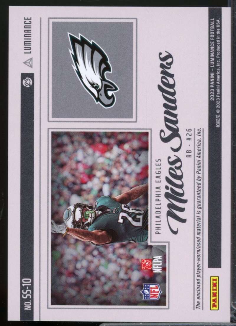 Miles Sanders /50 Card 2023 Panini Luminance Spirit Swatches Jersey Gold #10  Image 2
