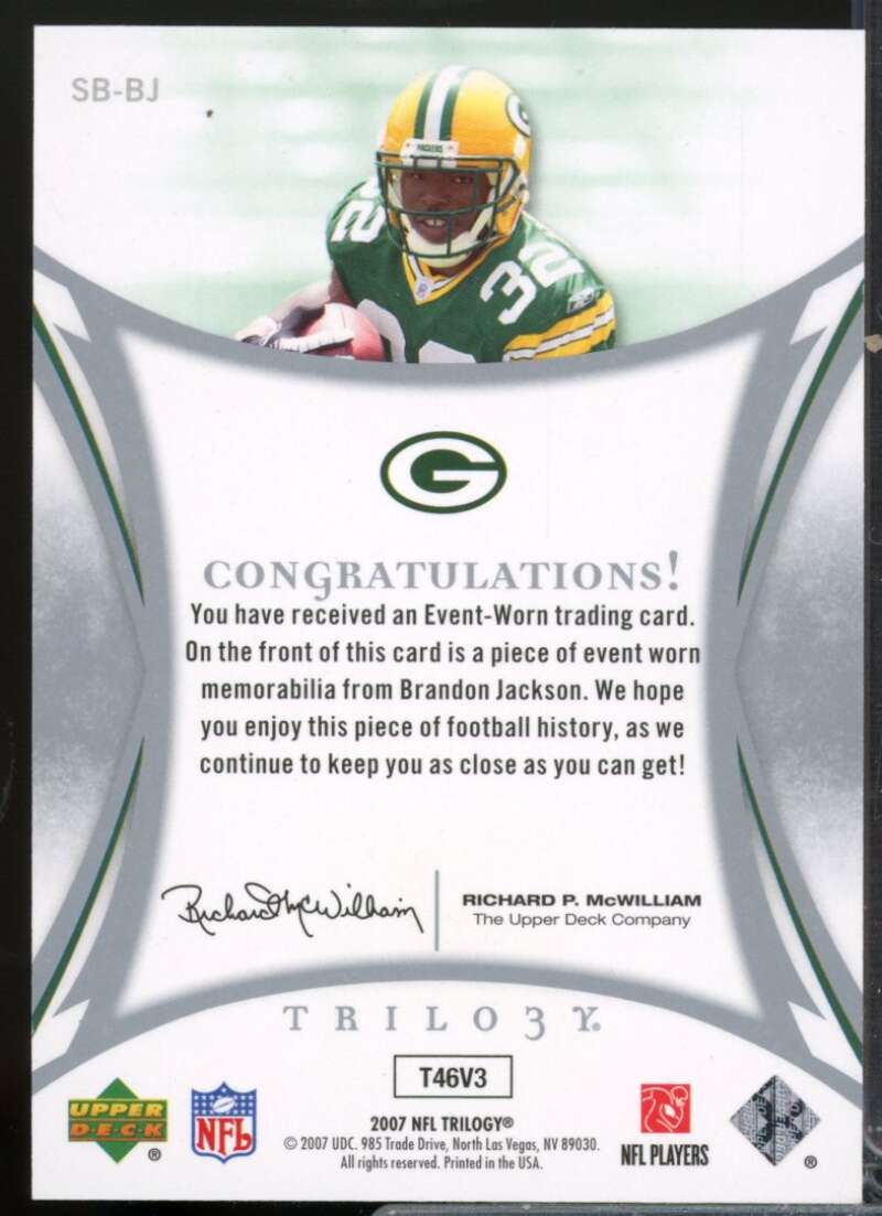 Brandon Jackson /33 Card 2007 Upper Deck Trilogy Sunday Best Jersey Gold #BJ  Image 2