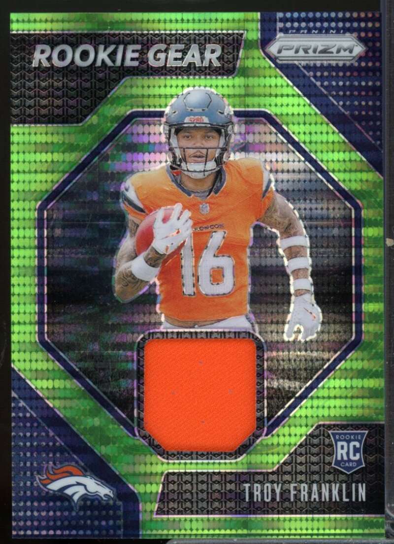 Troy Franklin Card 2024 Panini Prizm Rookie Gear Jersey Neon Green Pulsar #21  Image 1