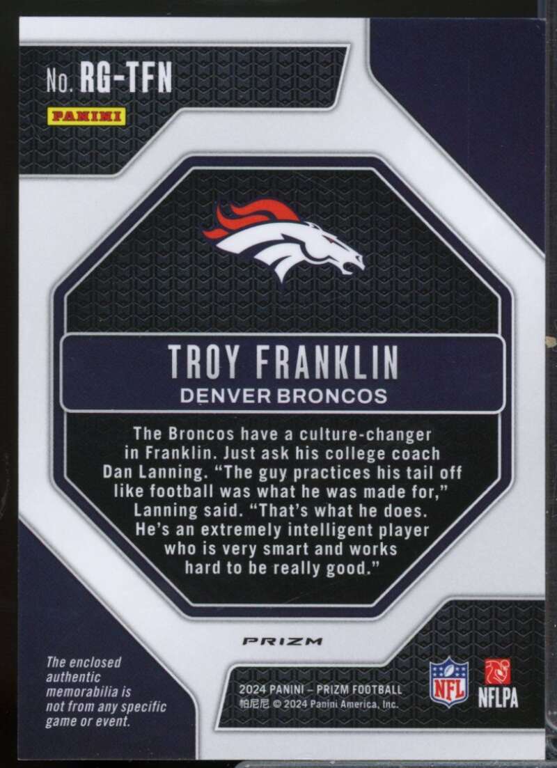 Troy Franklin Card 2024 Panini Prizm Rookie Gear Jersey Neon Green Pulsar #21  Image 2