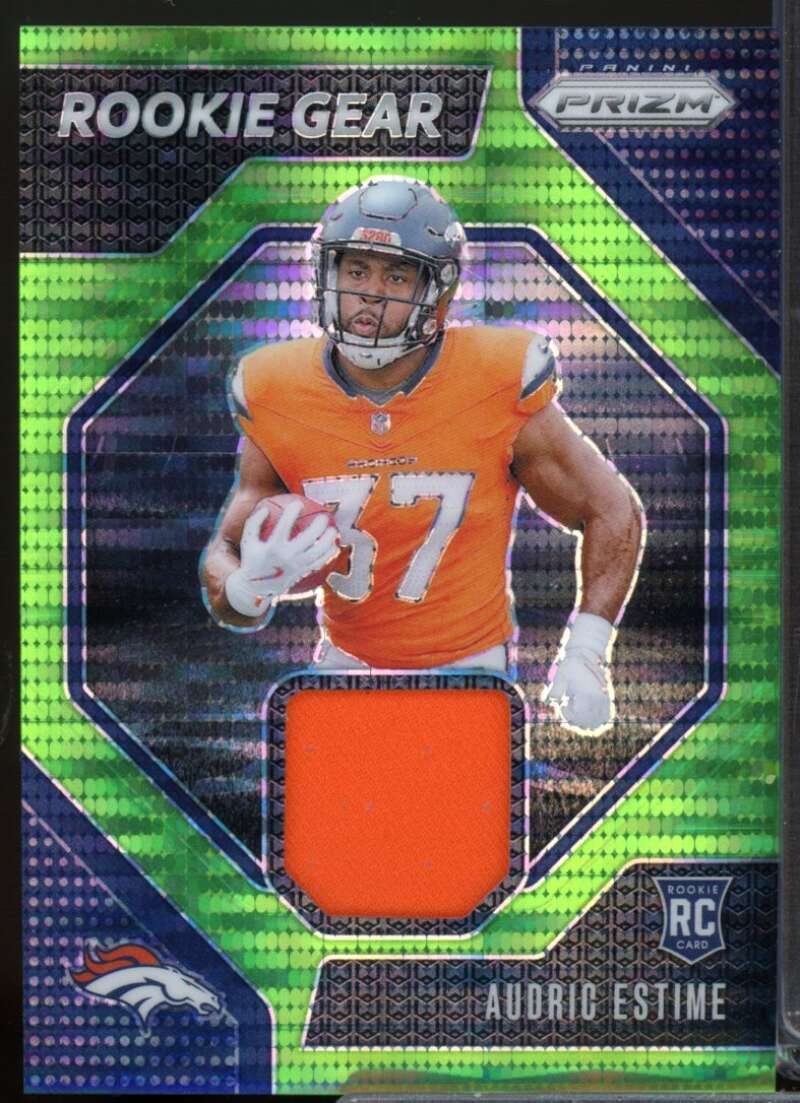 Audric Estime Card 2024 Panini Prizm Rookie Gear Jersey Neon Green Pulsar #24  Image 1