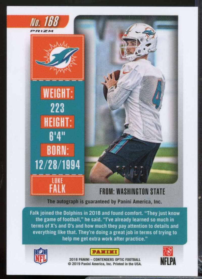 Luke Falk Rookie /99 Card 2018 Panini Contenders Optic Autograph Purple #168  Image 2