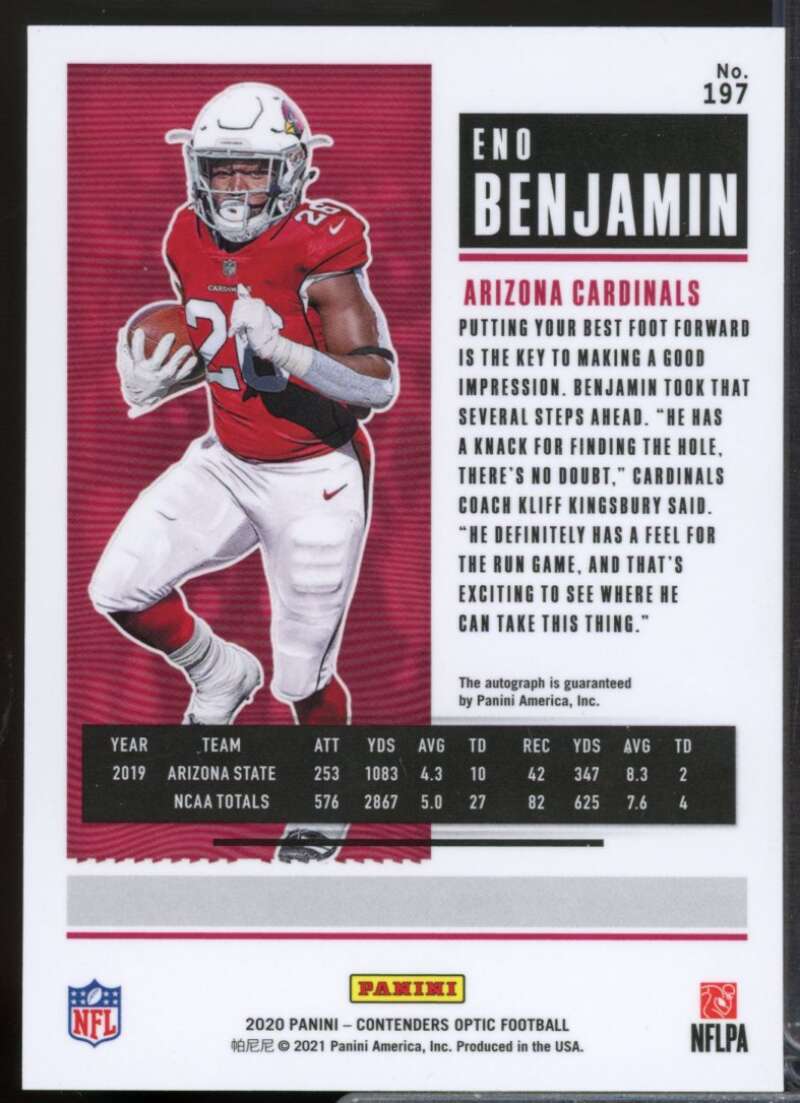 Eno Benjamin Rookie Card 2020 Panini Contenders Optic Autograph #197  Image 2