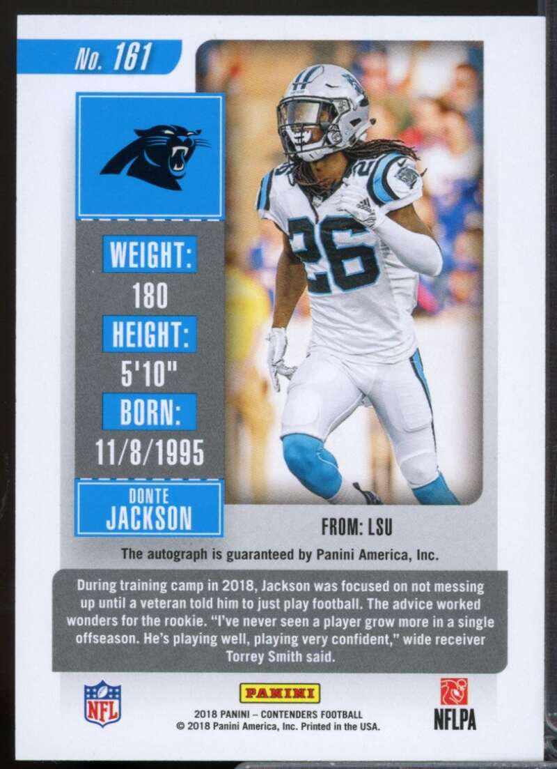 Donte Jackson Rookie Card 2018 Panini Contenders Autograph #161  Image 2