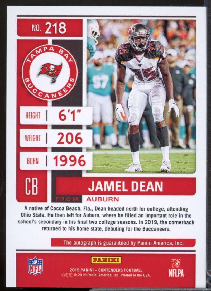 Jamel Dean Rookie Card 2019 Panini Contenders Autograph #218  Image 2