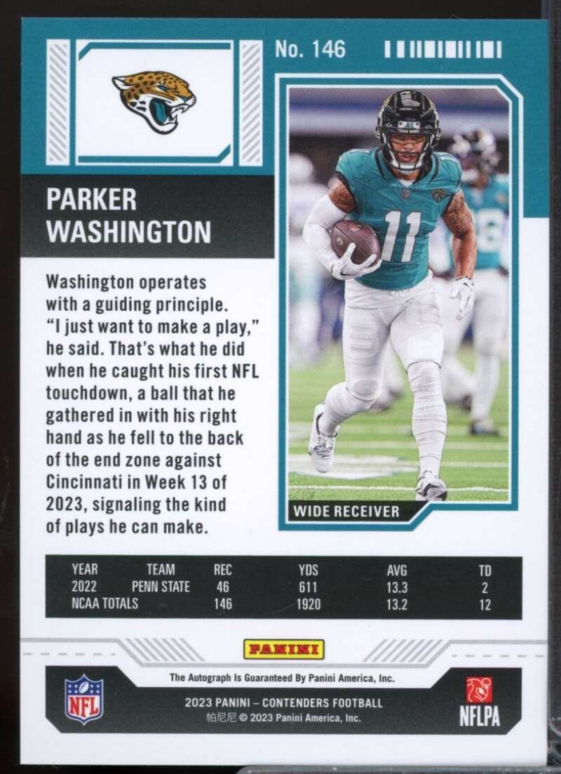 Parker Washington Rookie Card 2023 Panini Contenders Autograph #146  Image 2