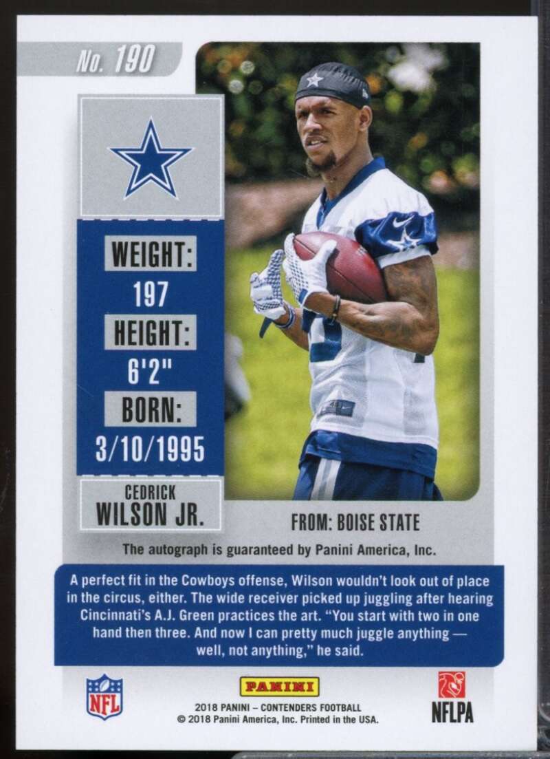 Cedrick Wilson Jr. Rookie 2018 Panini Contenders Playoff Ticket Autograph #190  Image 2